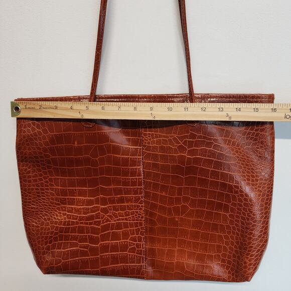 Maurizio Taiuti Large Shoulder Bag Crocodile Skin Pattern Brown Leather Vtg 90s - Picture 14 of 16